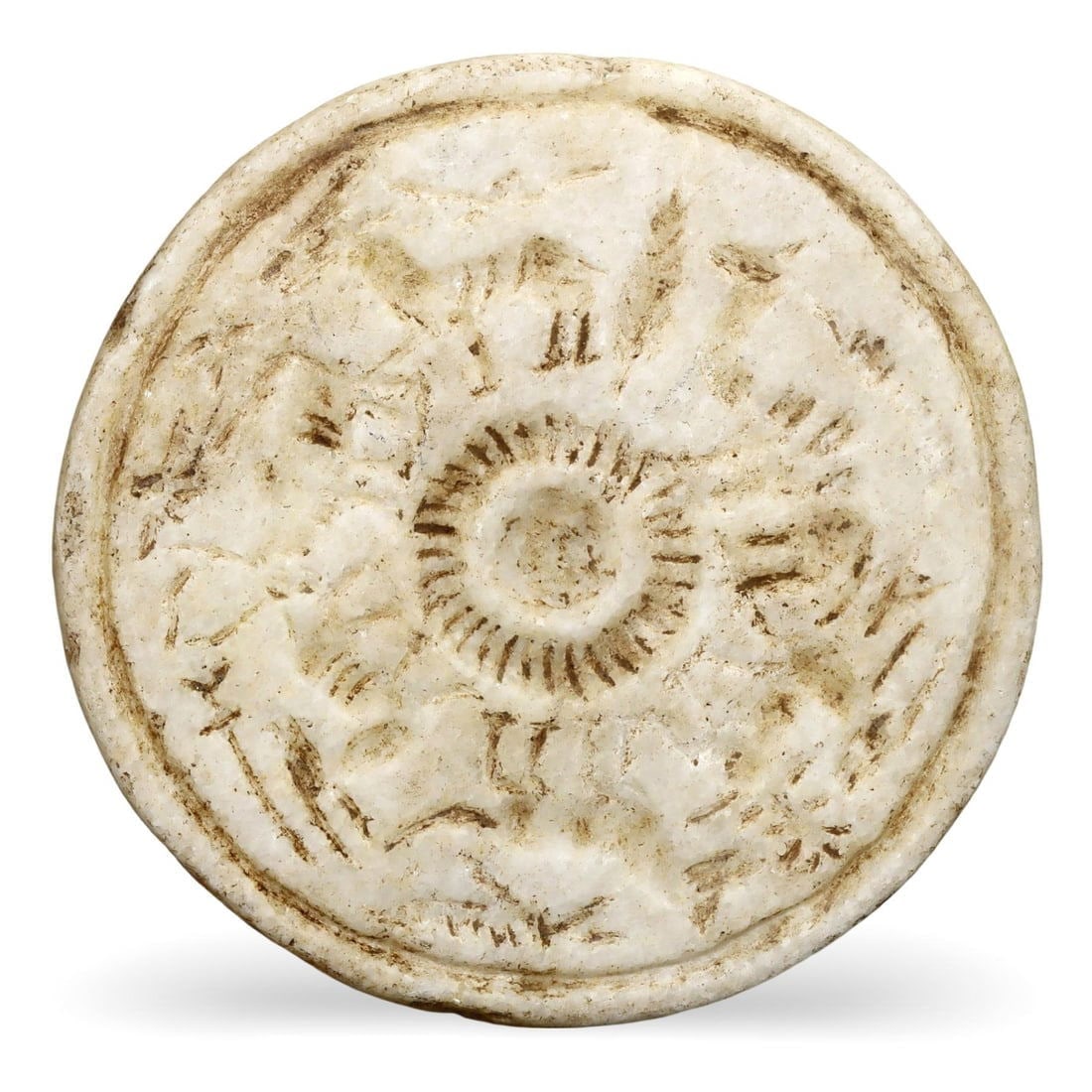 4.65" Ancient Parthian Empire Carved Stone Relief Disc, 2nd-3rd Century CE (1 of 3)