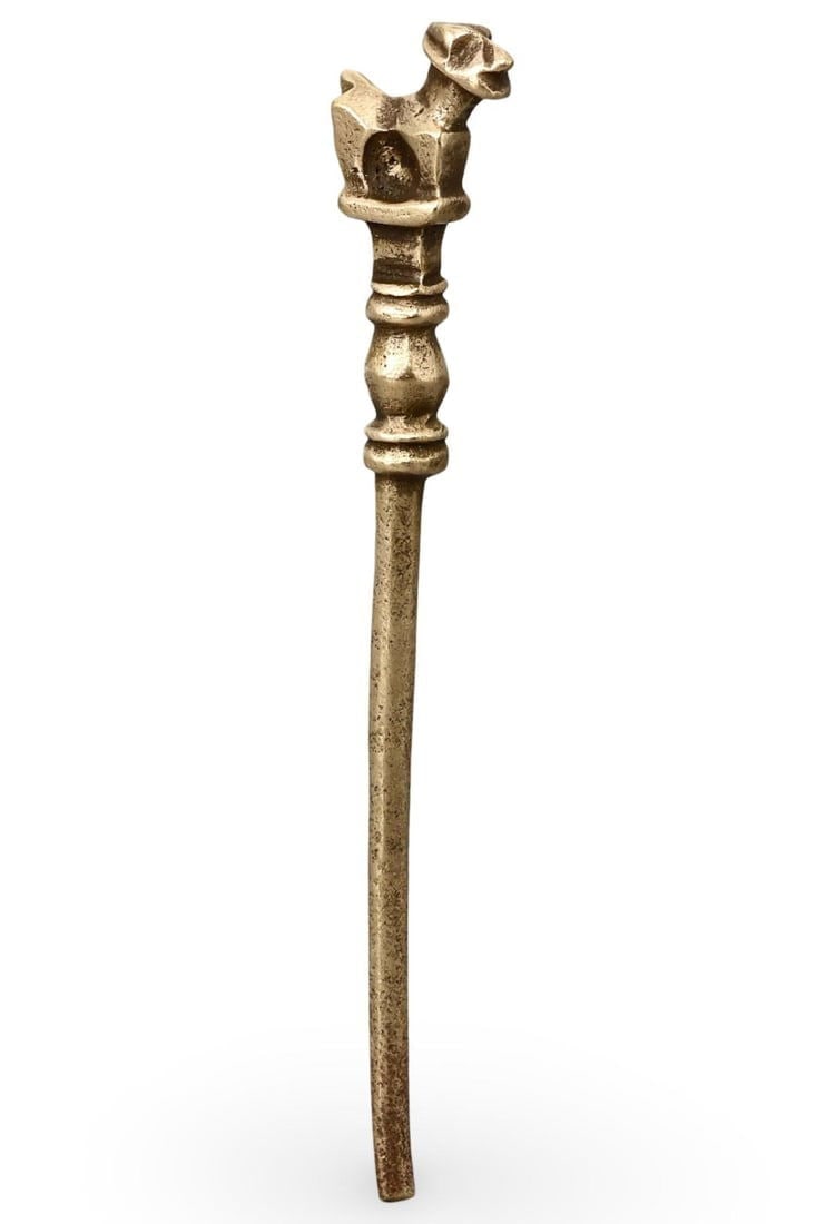 Post Medieval Sino-Siberian Hair Pin with Canine Motif, 16th-19th Century: Post Medieval Sino-Siberian Hair Pin with Canine Motif, 16th-19th Century