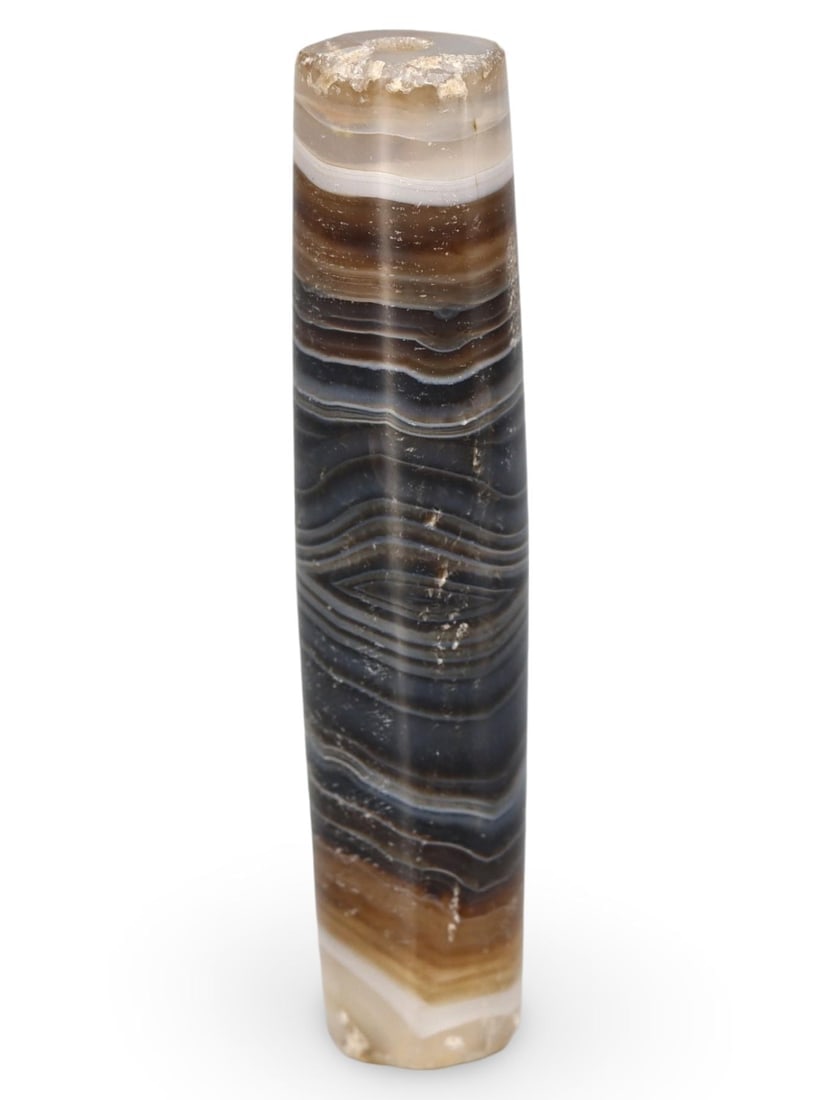 Antique Medieval Sino-Tibetan Banded Agate Eye dZi Bead: Antique Medieval Sino-Tibetan Banded Agate Eye dZi Bead