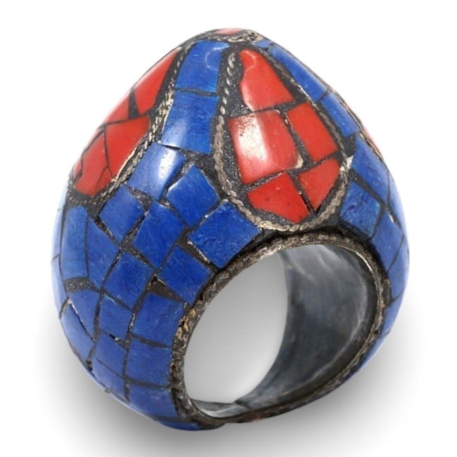 Turkish Nomadic Tribe Silver Mosaic Ring with Pseudo-Filigree, late 19th-early 20th Century: Turkish Nomadic Tribe Silver Mosaic Ring with Pseudo-Filigree, late 19th-early 20th Century