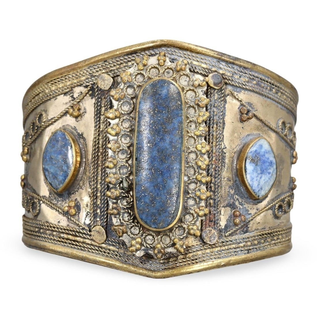 Post Medieval Qajar Dynasty Silver Cuff Bracelet with Lapis Lazuli Gems, 18th-20th Century (1 of 3)