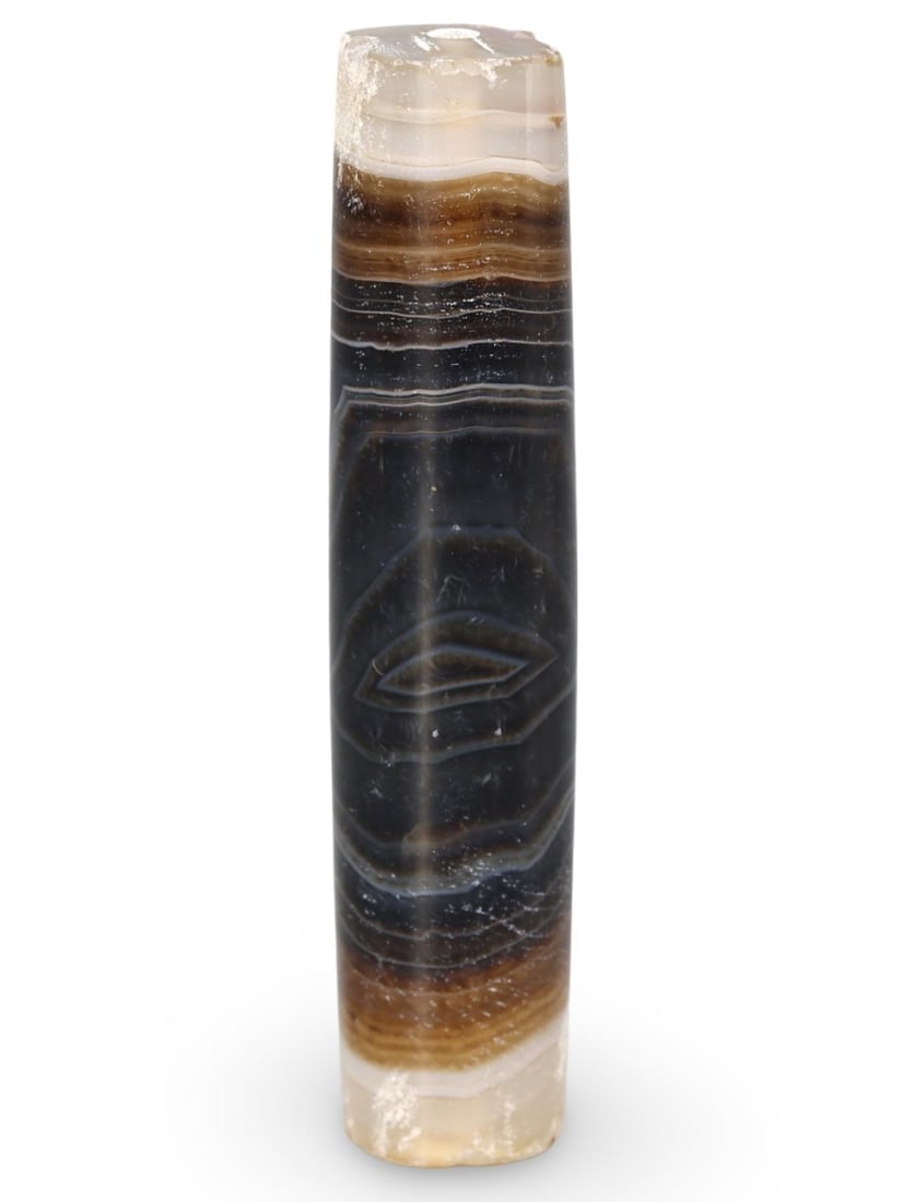 Antique Medieval Sino-Tibetan Banded Agate Eye dZi Bead: Antique Medieval Sino-Tibetan Banded Agate Eye dZi Bead