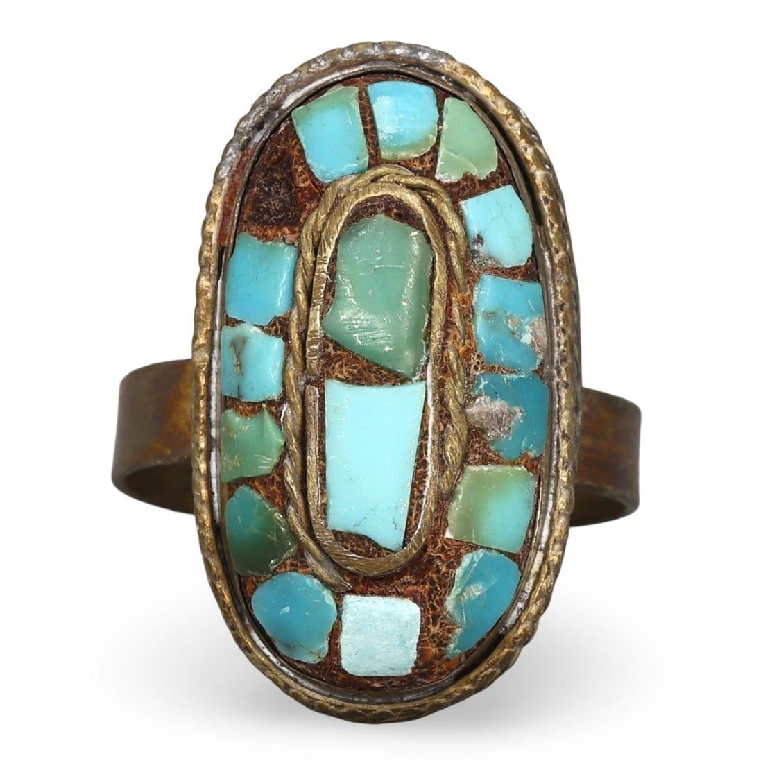 Post Medieval Sino-Tibetan Silver Gilt Ring with Turquoise Inlay, 19th-20th Century (1 of 3)