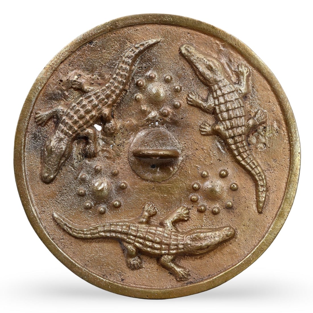 Antique Medieval Bronze Mirror with Alligator Motif: Antique Medieval Bronze Mirror with Alligator Motif