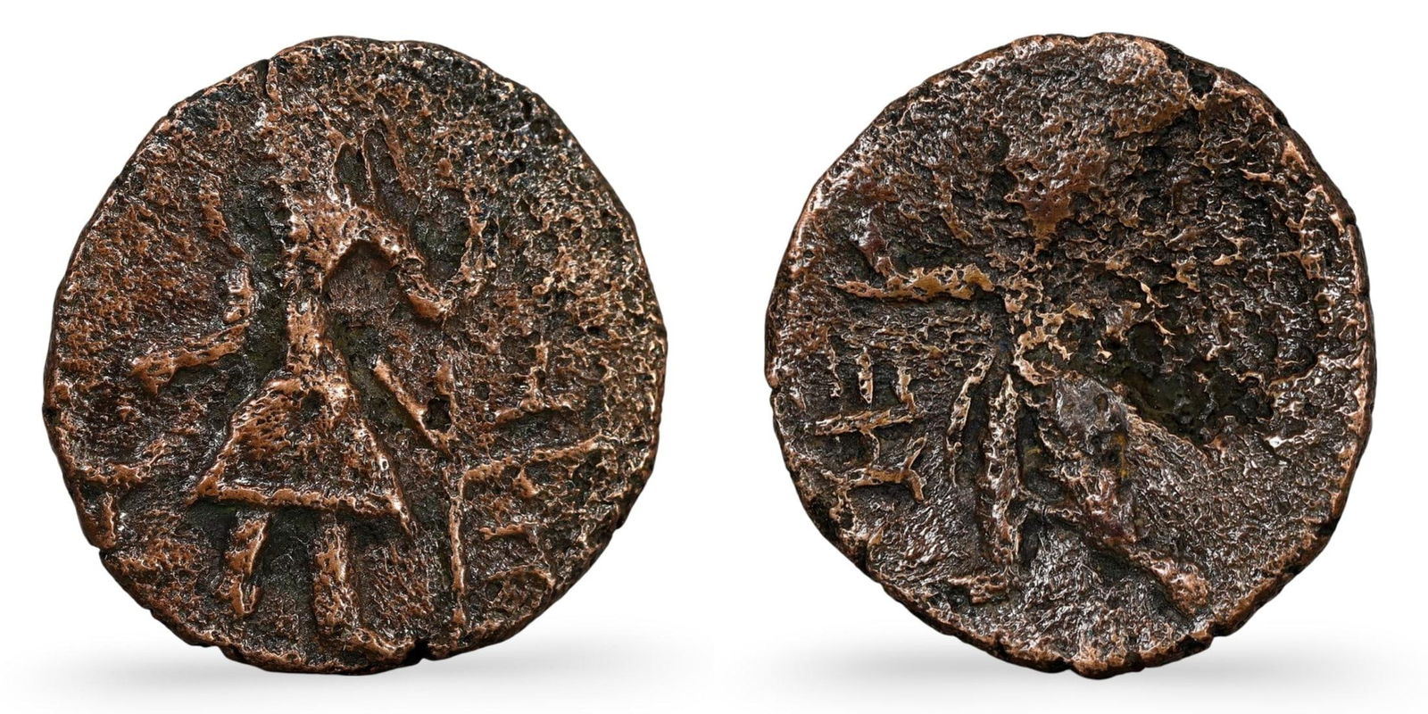 Ancient Indian South Asian Kushan Empire Bronze Coin, (16mm, 2.88g) (1 of 3)