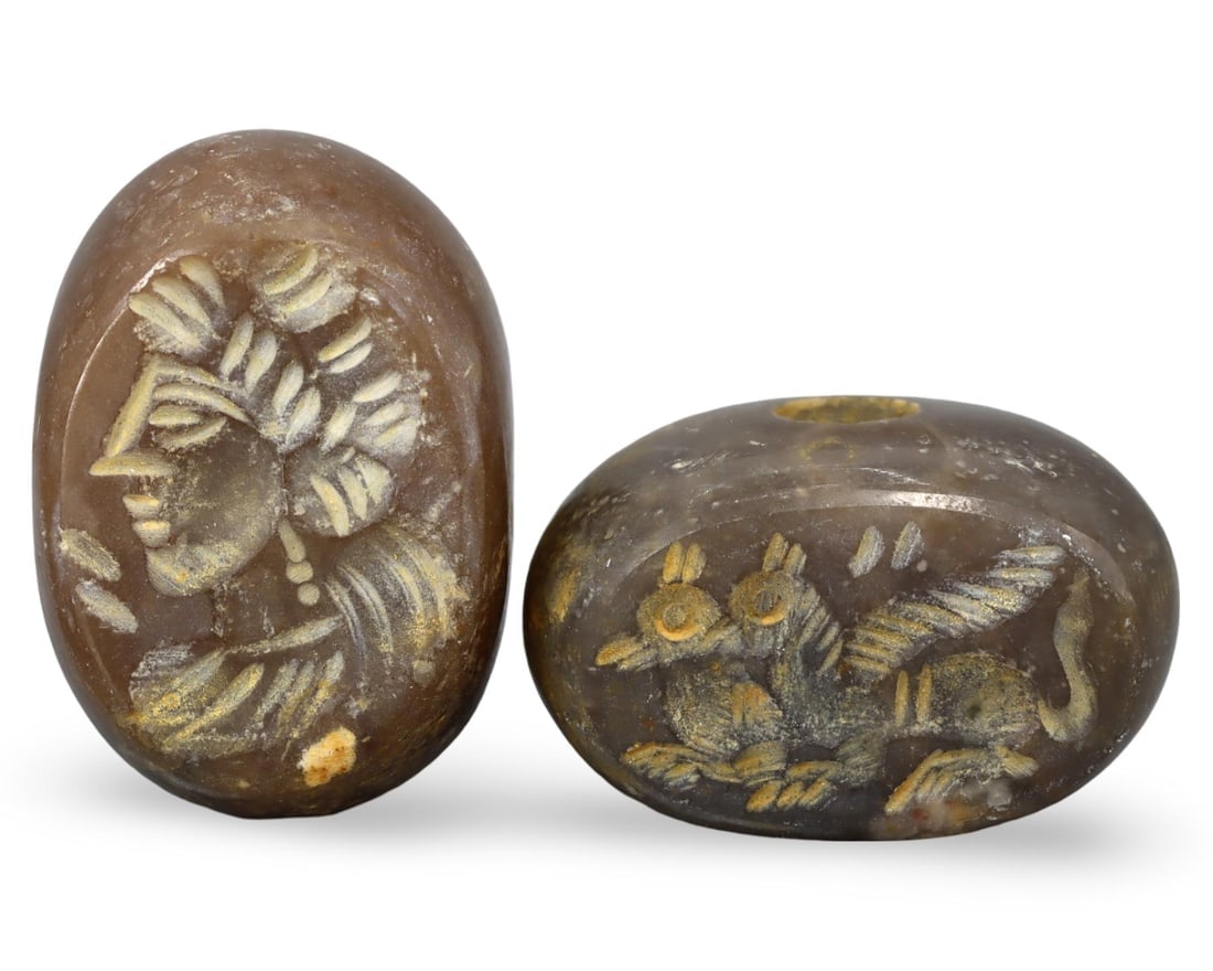 Antique Near Eastern Sasanian Style Hemispherical Stamp Seal Beads: Antique Near Eastern Sasanian Style Hemispherical Stamp Seal Beads