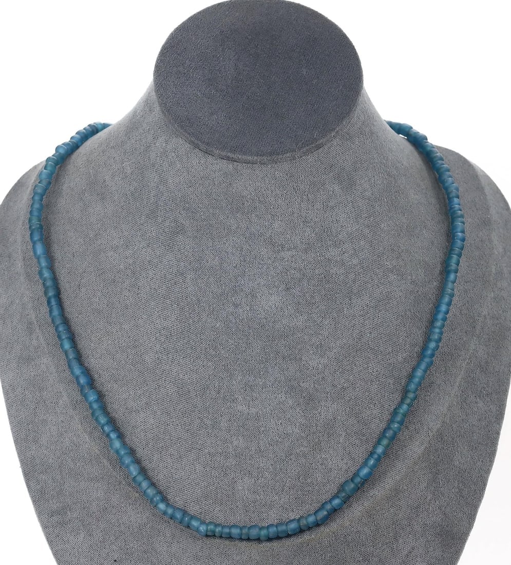 Antique Tribal African Monochrome Green Glass Beaded Necklace: Antique Tribal African Monochrome Green Glass Beaded Necklace