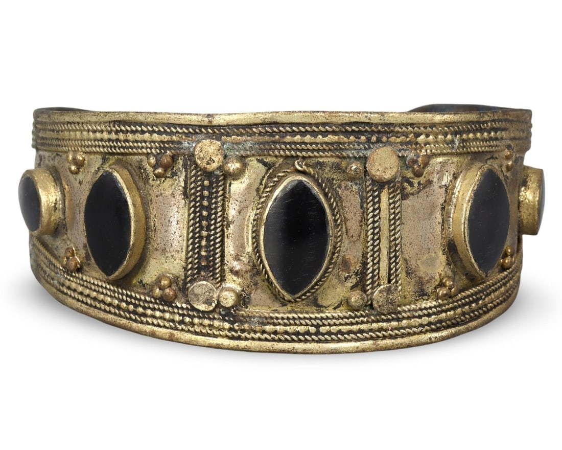 Antique Qajar Dynasty Pseudo Granulation Gold Gilt Cuff Bangle Bracelet (1 of 2)