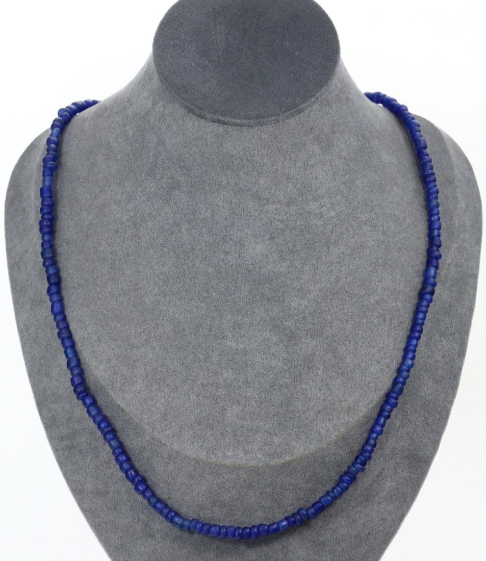 Antique Tribal African Monochrome Cobalt Blue Glass Beaded Necklace: Antique Tribal African Monochrome Cobalt Blue Glass Beaded Necklace