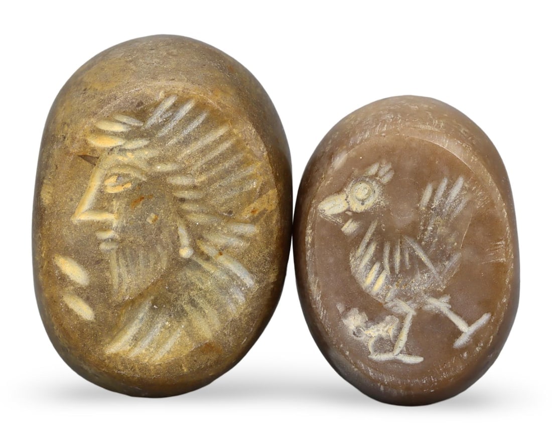 Antique Near Eastern Sasanian Style Hemispherical Stamp Seal Beads: Antique Near Eastern Sasanian Style Hemispherical Stamp Seal Beads