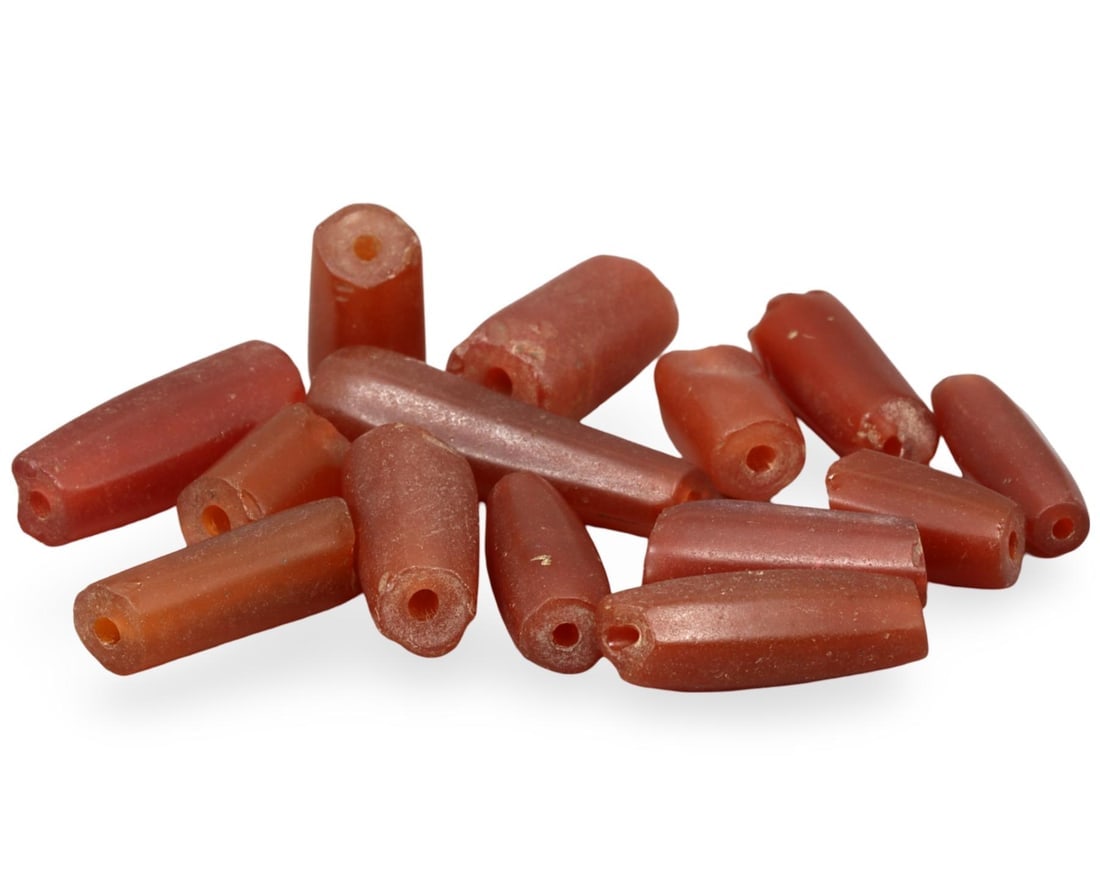 Antique African Tribal EdoCarved Carnelian Trade Beads: Antique African Tribal EdoCarved Carnelian Trade Beads