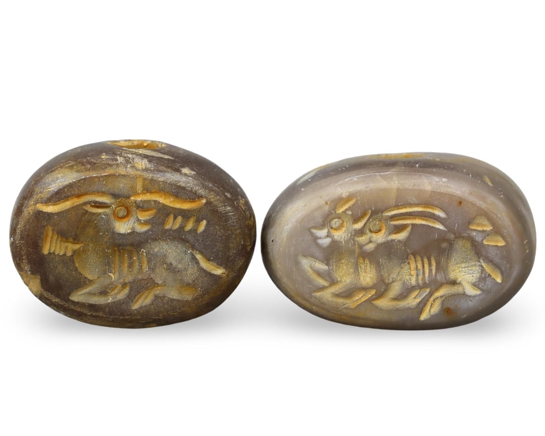 Antique Near Eastern Sasanian Style Hemispherical Stamp Seal Beads: Antique Near Eastern Sasanian Style Hemispherical Stamp Seal Beads