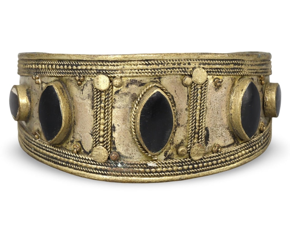 Antique Qajar Dynasty Pseudo Granulation Gold Gilt Cuff Bangle Bracelet: Antique Qajar Dynasty Pseudo Granulation Gold Gilt Cuff Bangle Bracelet