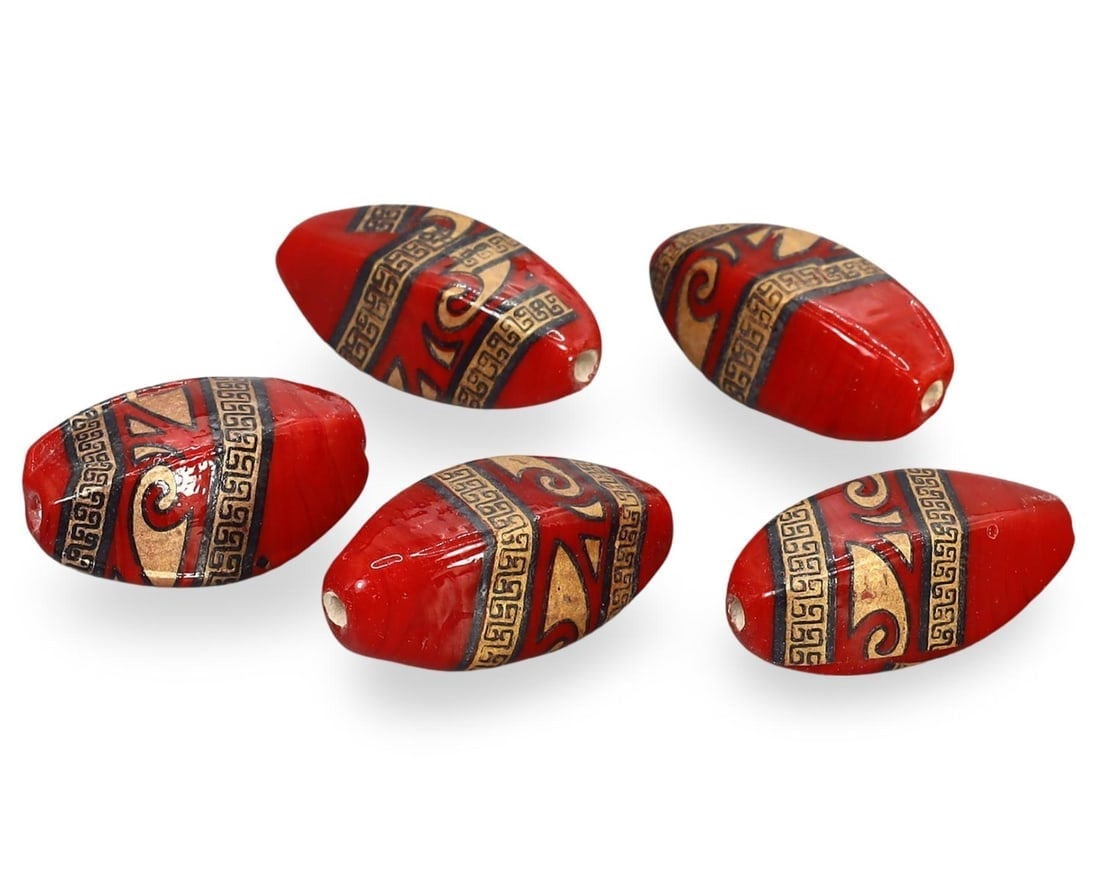 Post Medieval Gold Leaf Decorated Red Porcelain Beads, 17th-20th Century (1 of 1)