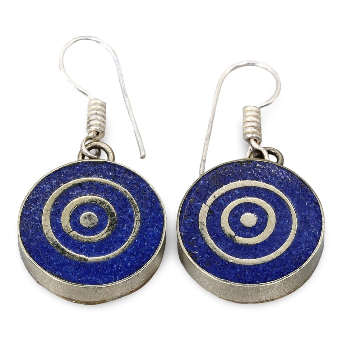 Antique Sino-Tibetan Gems Inlaid Silver Earrings: Antique Sino-Tibetan Gems Inlaid Silver Earrings