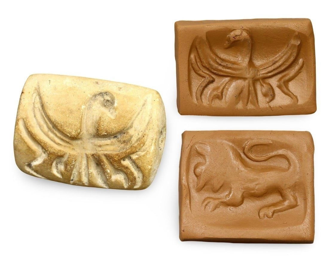Ancient Bactrian Double-Sided Stamp with Eagle and Lion Motifs, 3rd-2nd Millennium BCE (1 of 3)