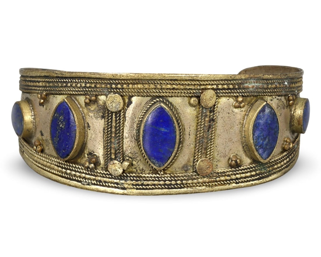 Antique Qajar Dynasty Pseudo Granulation Gold Gilt Cuff Bangle Bracelet (1 of 2)