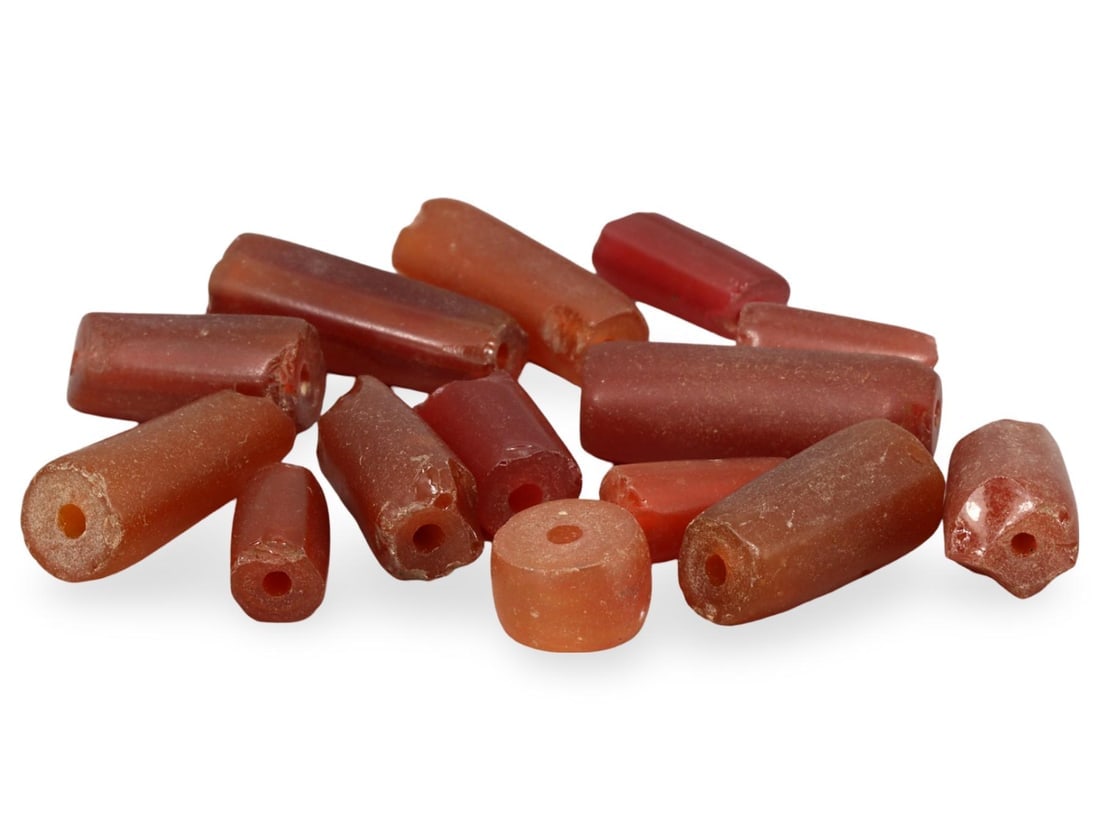 Antique African Tribal EdoCarved Carnelian Trade Beads: Antique African Tribal EdoCarved Carnelian Trade Beads