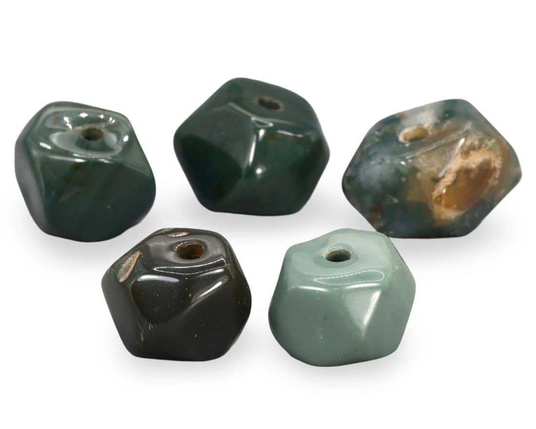 Lot of 5 Ancient Medieval Silk Routes Cut and Drilled Agate Beads, 8th-13th Century (1 of 1)