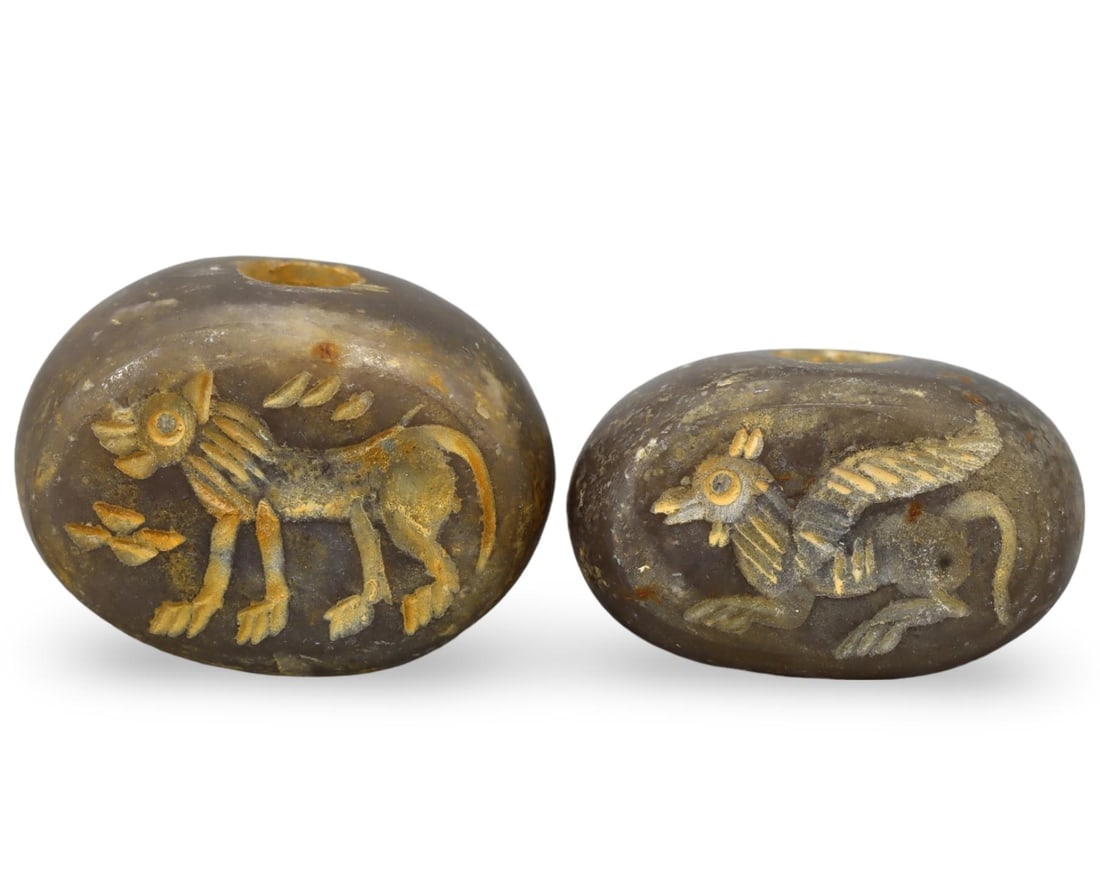 Antique Near Eastern Sasanian Style Hemispherical Stamp Seal Beads: Antique Near Eastern Sasanian Style Hemispherical Stamp Seal Beads