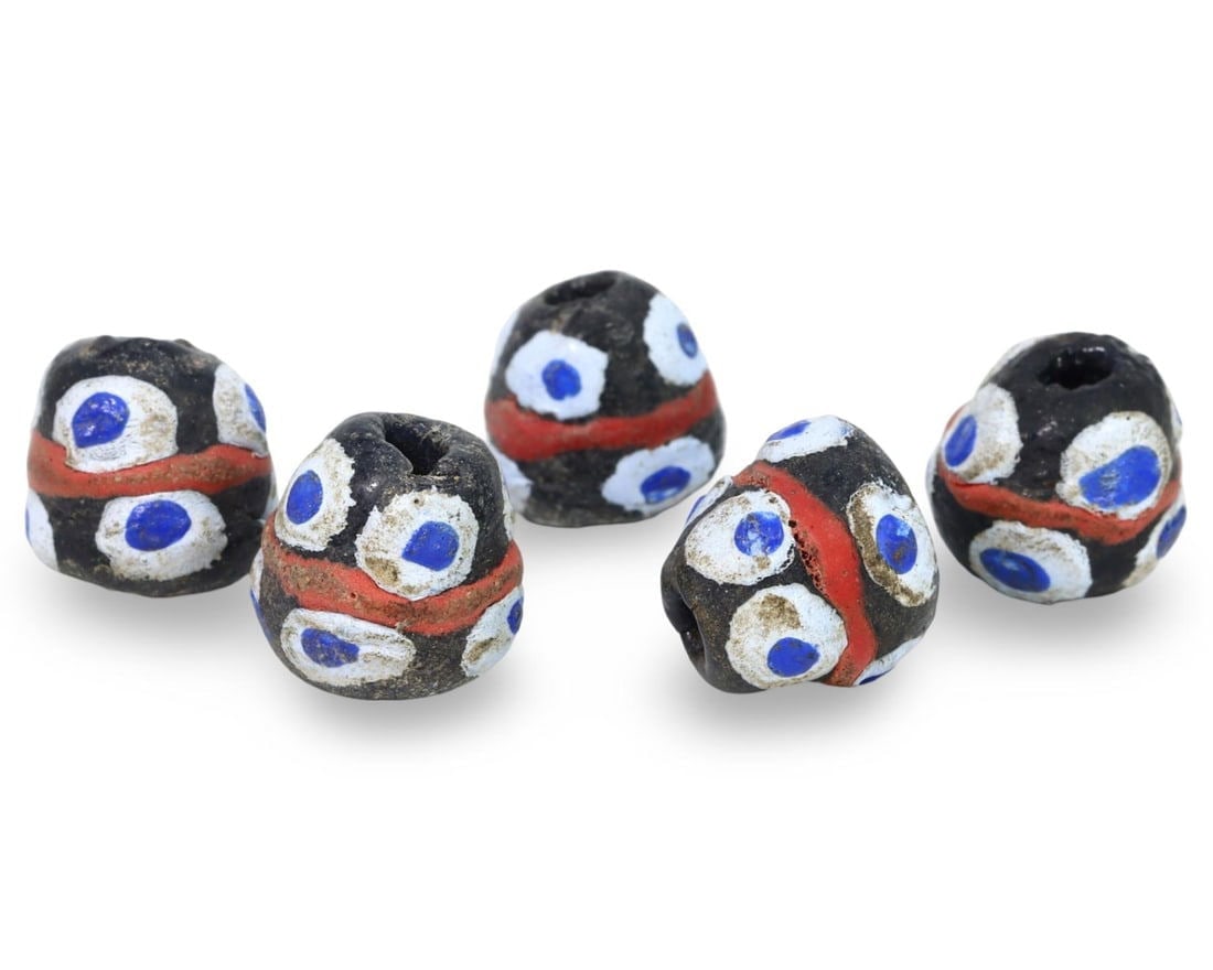 Post Medieval West African Edo Tribe Hand Painted Currency Trade Beads, 17th-19th Century: Post Medieval West African Edo Tribe Hand Painted Currency Trade Beads, 17th-19th Century