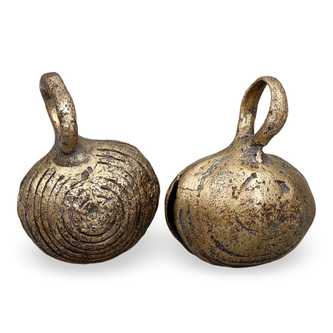 Ancient Bronze Pendant Bells with Intricate Spiral Designs (1 of 1)