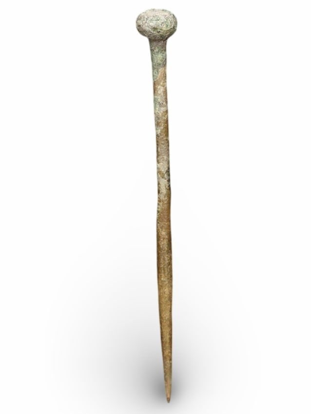 Ancient Luristan (Iran) Iron Age Bronze Pin with Spherical Head, early 1st millennium BCE: Ancient Luristan (Iran) Iron Age Bronze Pin with Spherical Head, early 1st millennium BCE