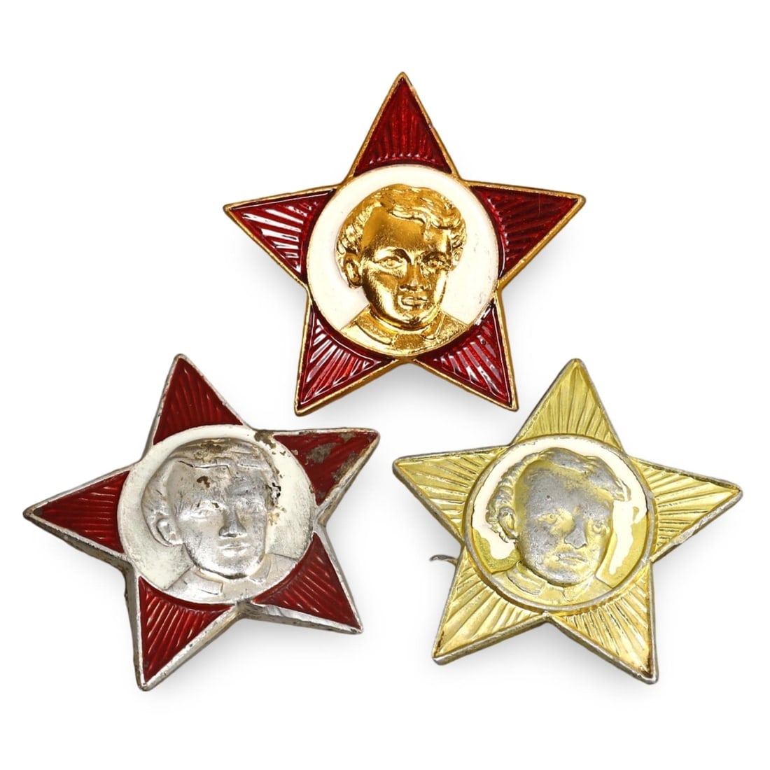Set of Three Soviet Young Pioneer Star Badges with Lenin Portrait (1 of 2)