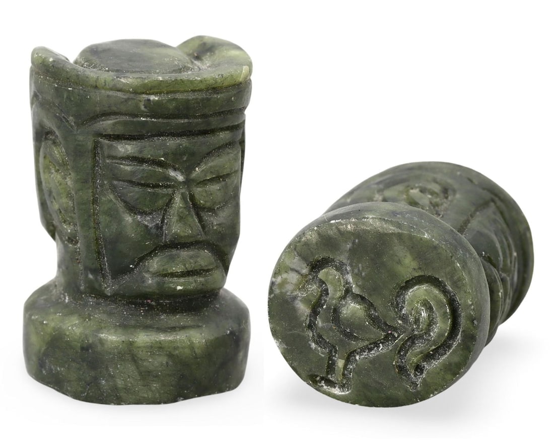 Ancient Late Medieval Sino-Siberian Jade Carved Bust Stamp Seal, 14th-17th Century: Ancient Late Medieval Sino-Siberian Jade Carved Bust Stamp Seal, 14th-17th Century