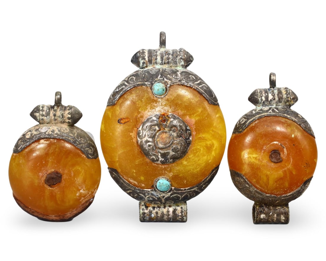 Post Medieval Tibetan Capped Copal Locket Amulet Pendants, Mid 20th Century (1 of 1)