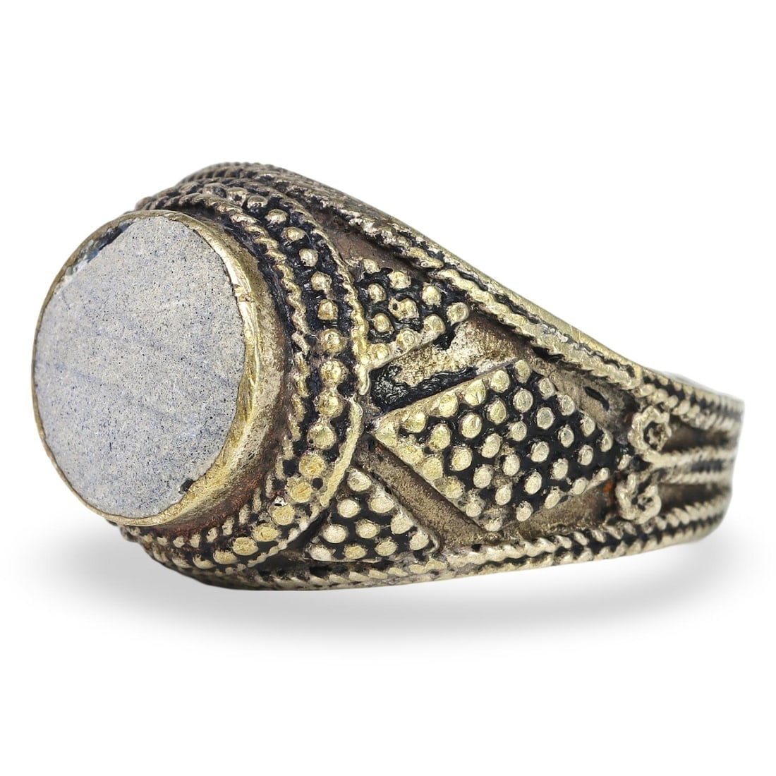 Antique Qajar Dynasty Silver-Gilt Cocktail Ring with Center Stone: Antique Qajar Dynasty Silver-Gilt Cocktail Ring with Center Stone