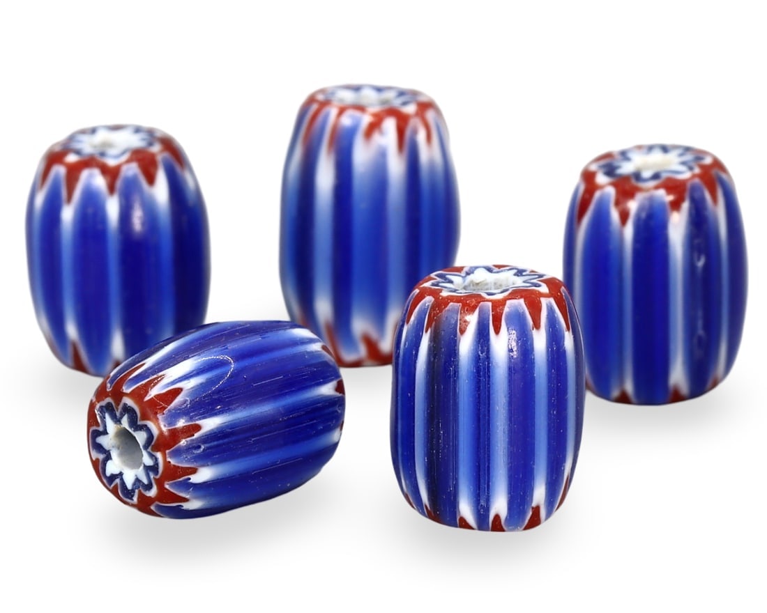 Lot of 5 Antique Venetian Chevron Glass Beads: We are delighted to present an extraordinary collection of jewelry and artifacts spanning various historic European periods. Our selection ranges from Ancient Roman, Byzantine, and Early Medieval to L