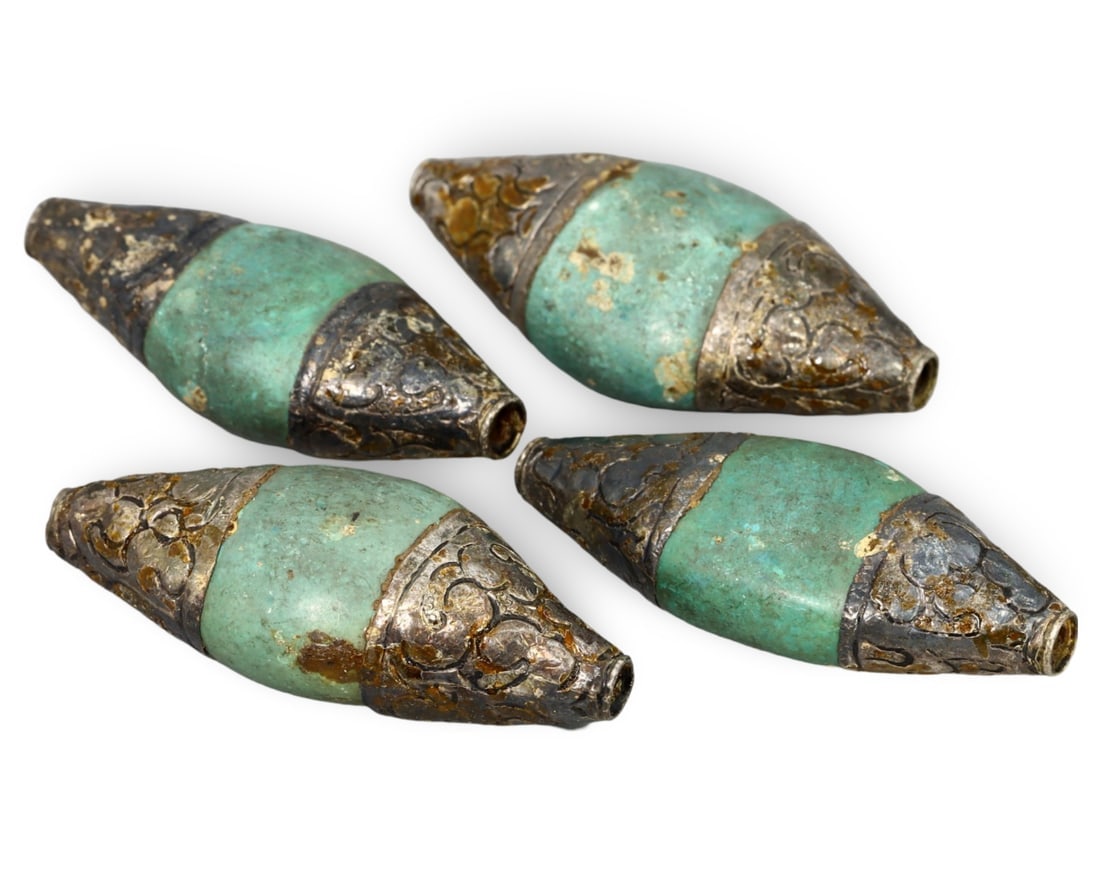 Lot of 4 Tribal Indo Himalayan Capped Stone Beads: We are delighted to present an extraordinary collection of jewelry and artifacts spanning various historic European periods. Our selection ranges from Ancient Roman, Byzantine, and Early Medieval to L