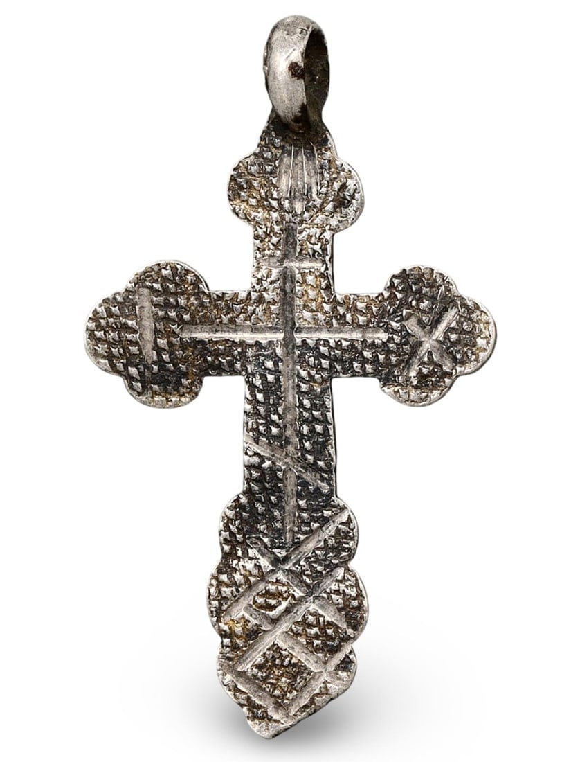 Antique Russian Silver Orthodox Cross Pendant with Ornate Geometric Detailing (1 of 2)