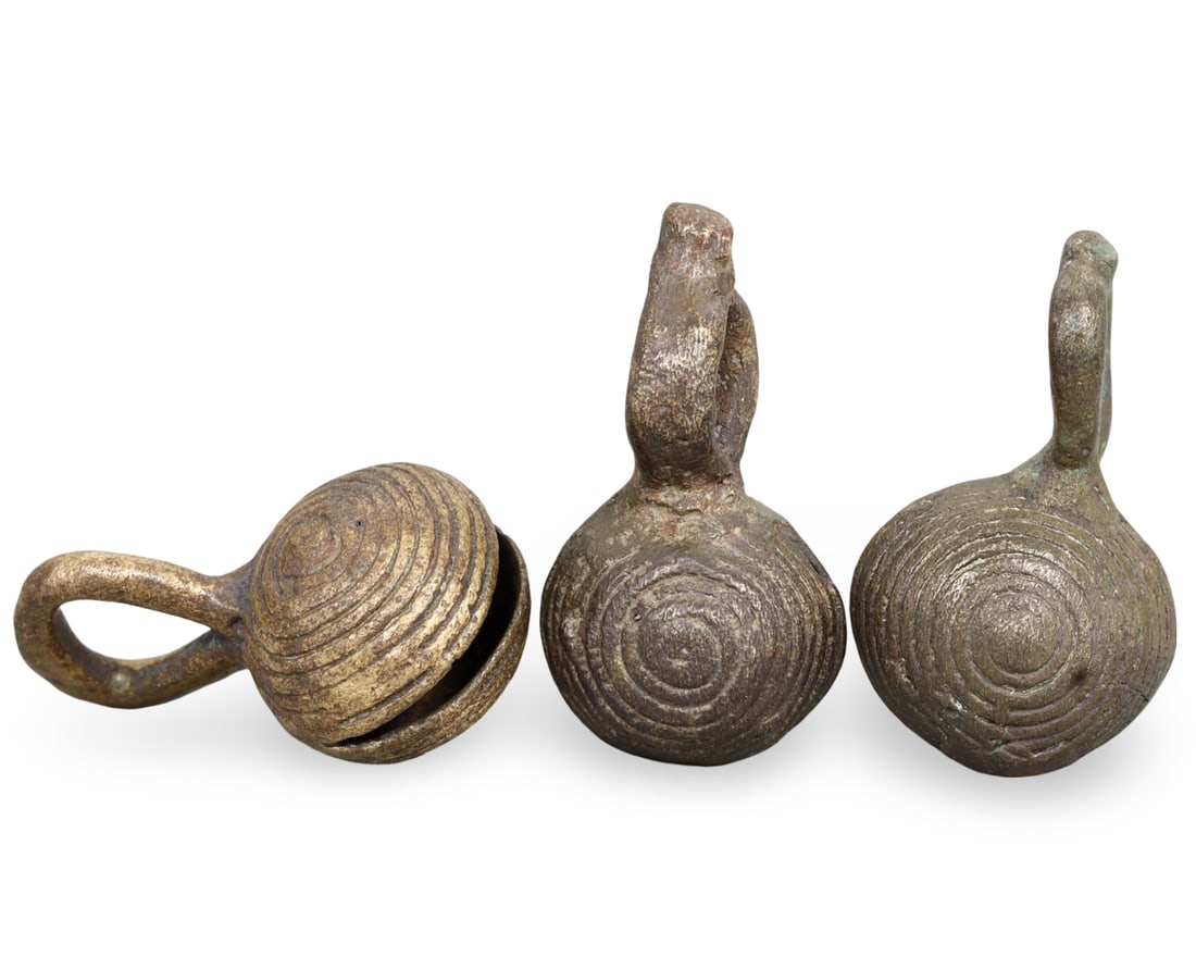 Ancient Bronze Pendant Bells with Intricate Spiral Designs (1 of 1)