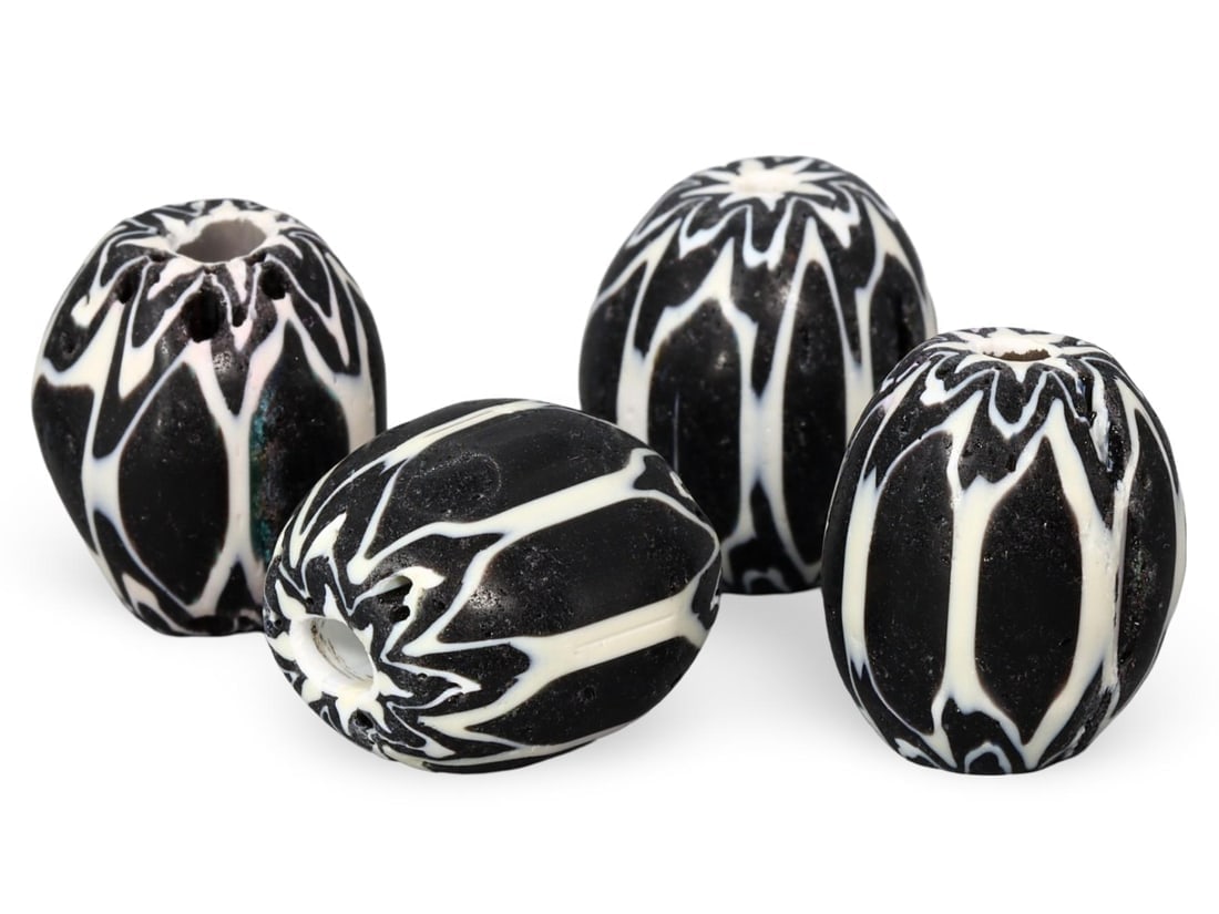 Lot of 4 Antique Venetian Chevron Glass Beads (1 of 1)