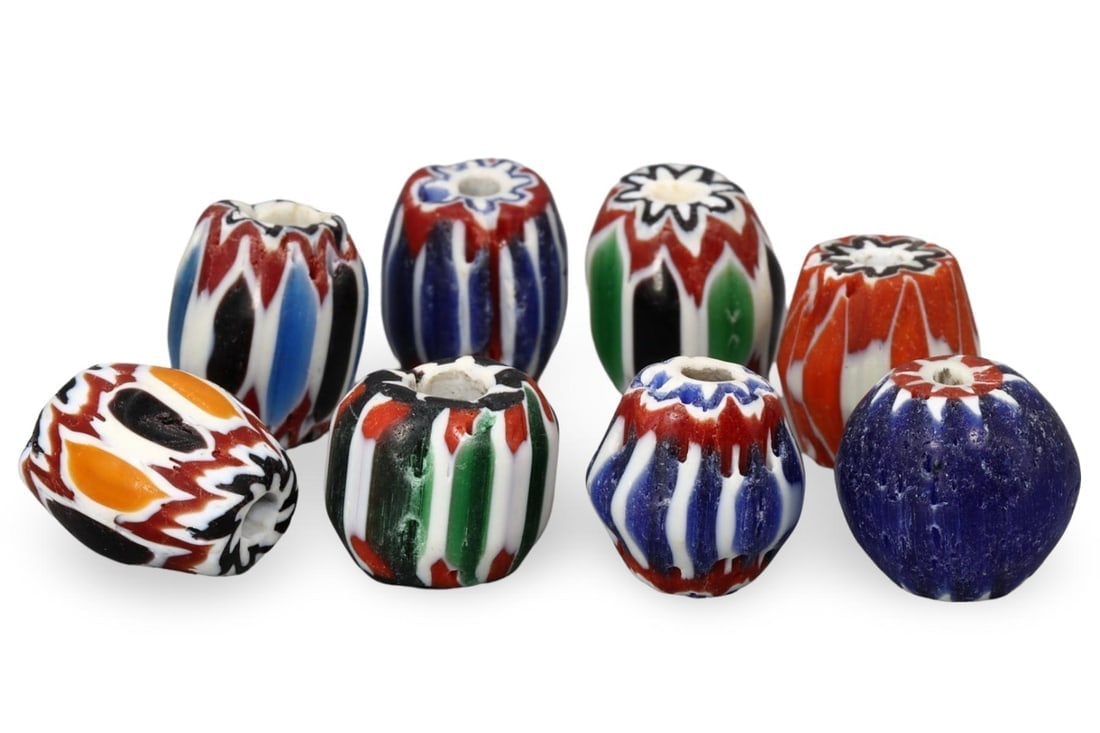 Lot of 8 Antique Venetian Chevron Glass Beads: We are delighted to present an extraordinary collection of jewelry and artifacts spanning various historic European periods. Our selection ranges from Ancient Roman, Byzantine, and Early Medieval to L