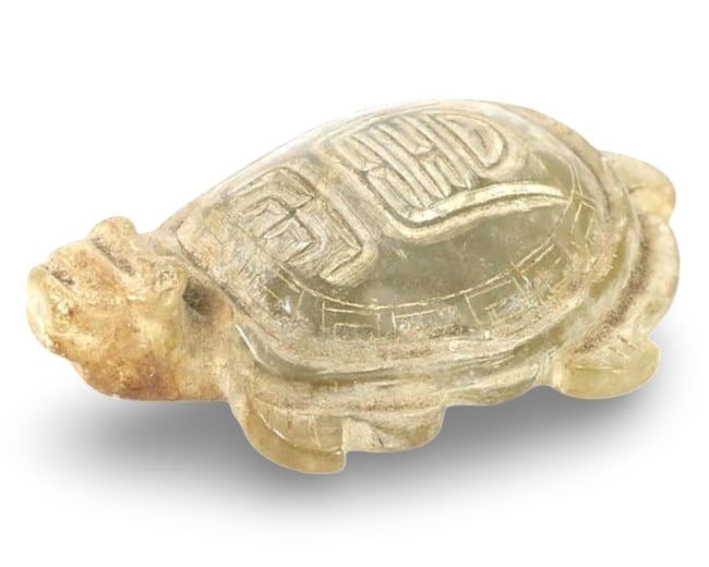 Ancient Shang Style Chinese Carved Pale Celadon Jade Turtle Amulet, 19th-20th Century (1 of 2)