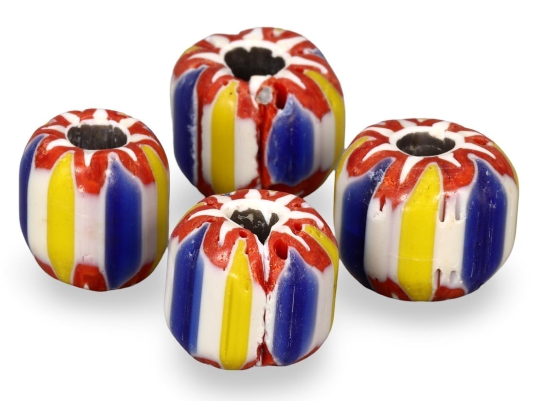 Lot of 4 Antique Venetian Chevron Glass Beads: We are delighted to present an extraordinary collection of jewelry and artifacts spanning various historic European periods. Our selection ranges from Ancient Roman, Byzantine, and Early Medieval to L