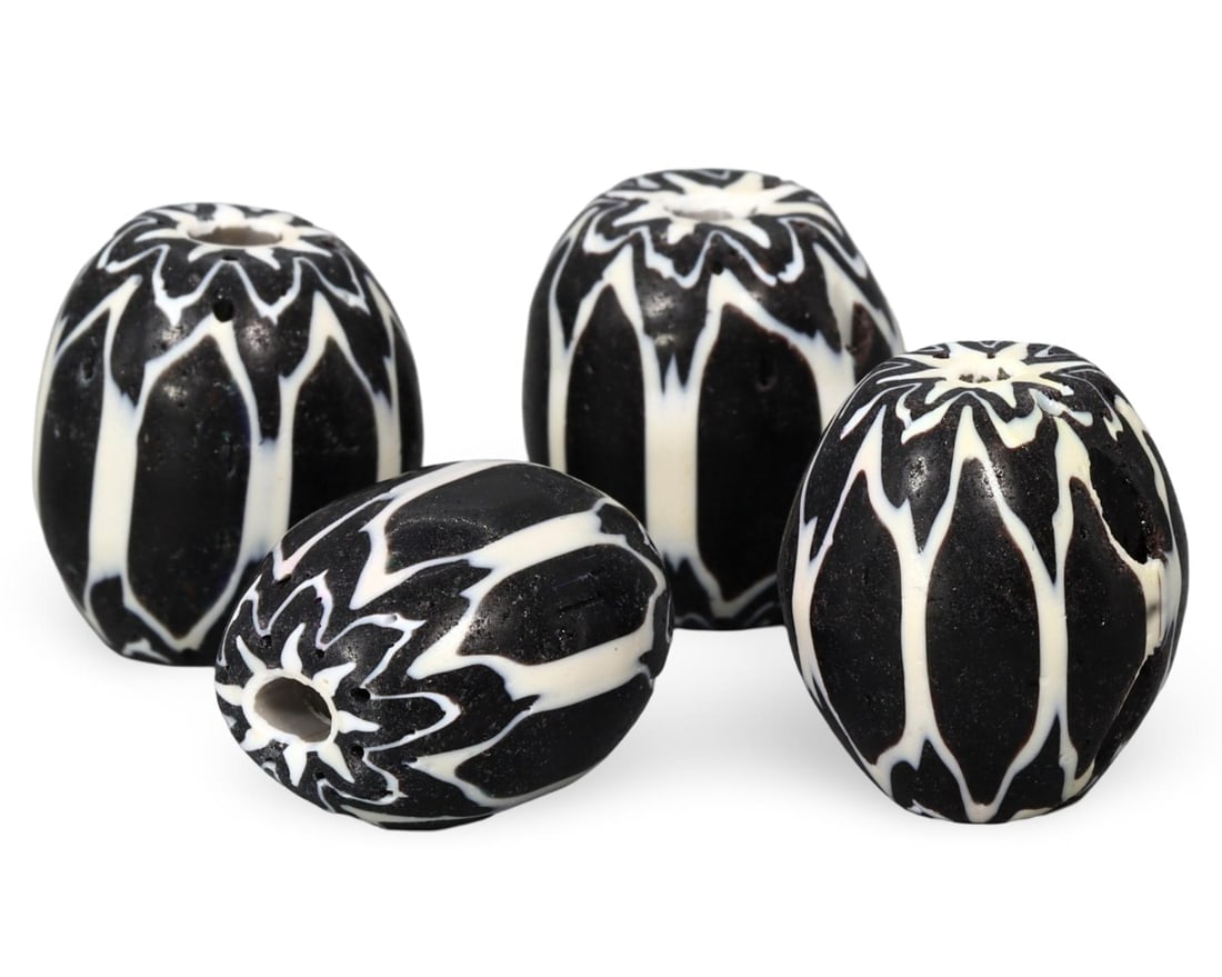 Lot of 4 Antique Venetian Chevron Glass Beads: We are delighted to present an extraordinary collection of jewelry and artifacts spanning various historic European periods. Our selection ranges from Ancient Roman, Byzantine, and Early Medieval to L