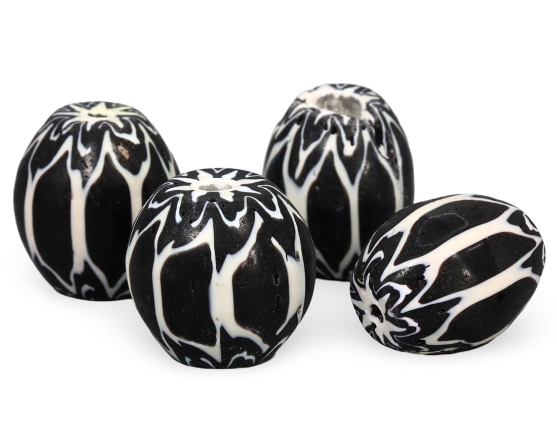 Lot of 4 Antique Venetian Chevron Glass Beads: We are delighted to present an extraordinary collection of jewelry and artifacts spanning various historic European periods. Our selection ranges from Ancient Roman, Byzantine, and Early Medieval to L