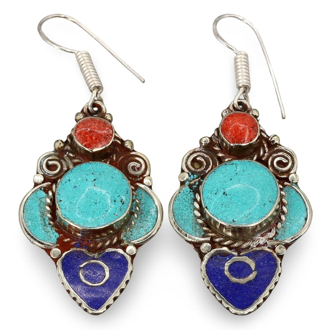 Antique Sino-Tibetan Gems Inlaid Silver Earrings: We are delighted to present an extraordinary collection of jewelry and artifacts spanning various historic European periods. Our selection ranges from Ancient Roman, Byzantine, and Early Medieval to L