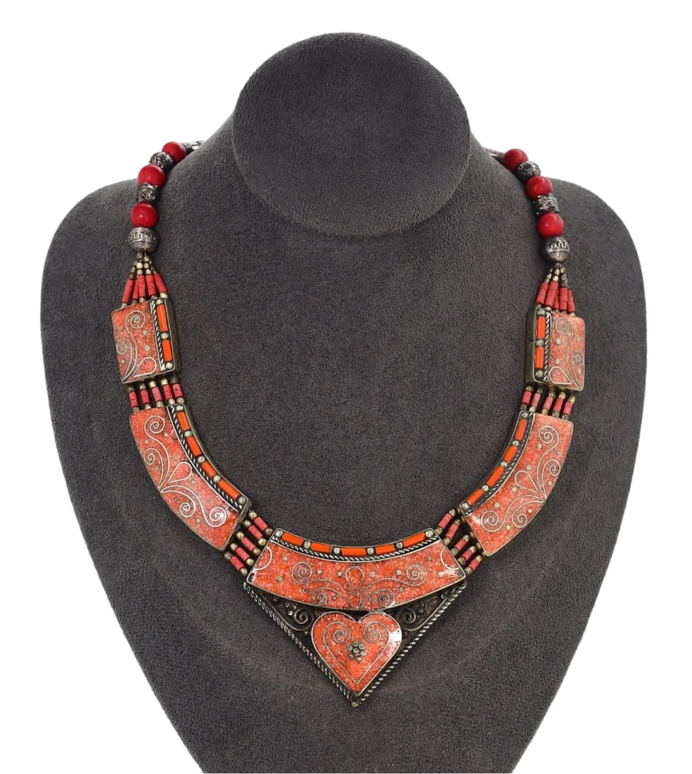 Post Medieval Traditional Himalayan Tibetan Ethnic Tribal Silver Necklace: Post Medieval Traditional Himalayan Tibetan Ethnic Tribal Silver Necklace