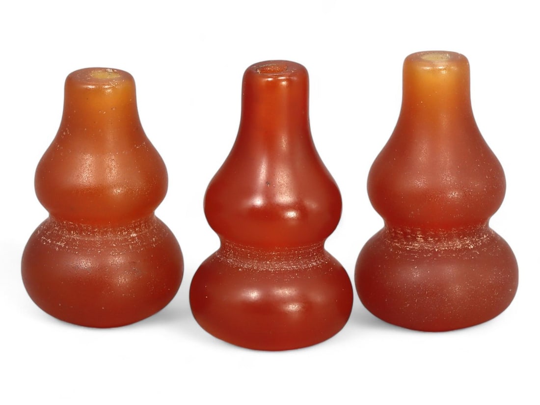 Lot of 3 Oriental Chinese Handcrafted Carnelian Gourd Beads (1 of 1)