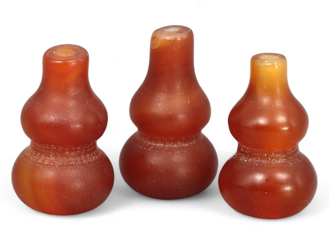 Lot of 3 Oriental Chinese Handcrafted Carnelian Gourd Beads (1 of 1)