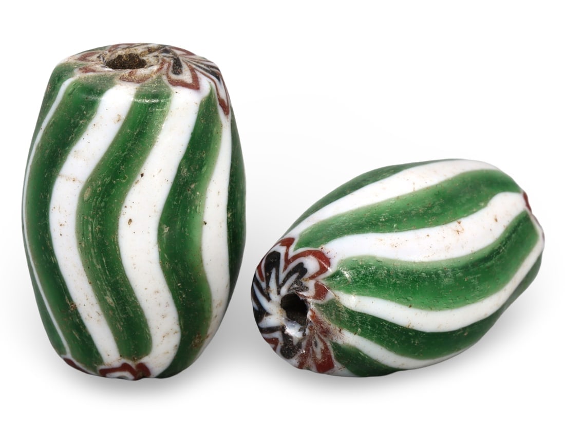 Lot of 2 Antique Venetian Chevron Glass Beads: We are delighted to present an extraordinary collection of jewelry and artifacts spanning various historic European periods. Our selection ranges from Ancient Roman, Byzantine, and Early Medieval to L