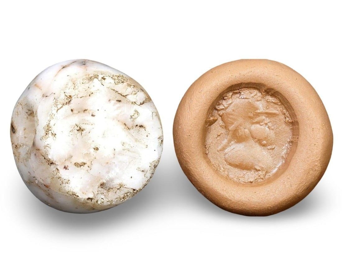 Ancient Sasanian Period Intaglio Hemispherical Stamp Seal, 3rd-7th Century AD: We are delighted to present an extraordinary collection of jewelry and artifacts spanning various historic European periods. Our selection ranges from Ancient Roman, Byzantine, and Early Medieval to L