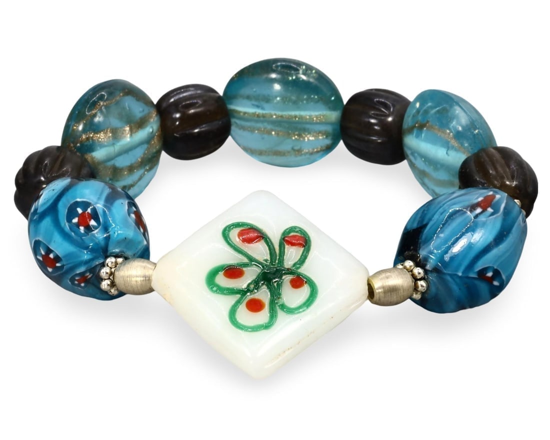 Collection of Mixed Culture Lampwork and Trade Beads Bracelet (1 of 1)