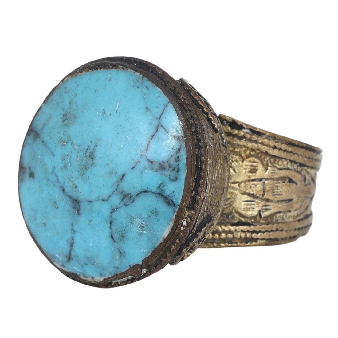 Antique Qajar Dynasty Silver-Gilt Cocktail Ring with Center Stone (1 of 3)