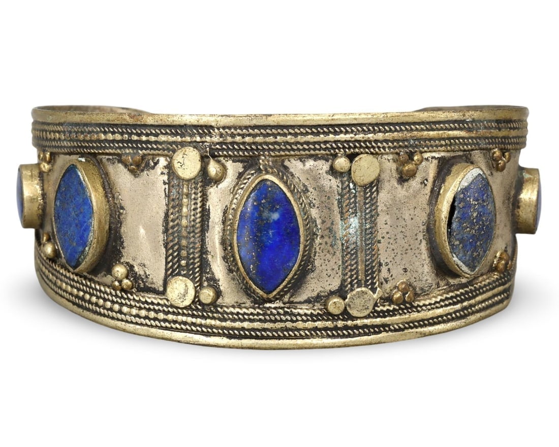 Antique Qajar Dynasty Pseudo Granulation Gold Gilt Cuff Bangle Bracelet (1 of 2)